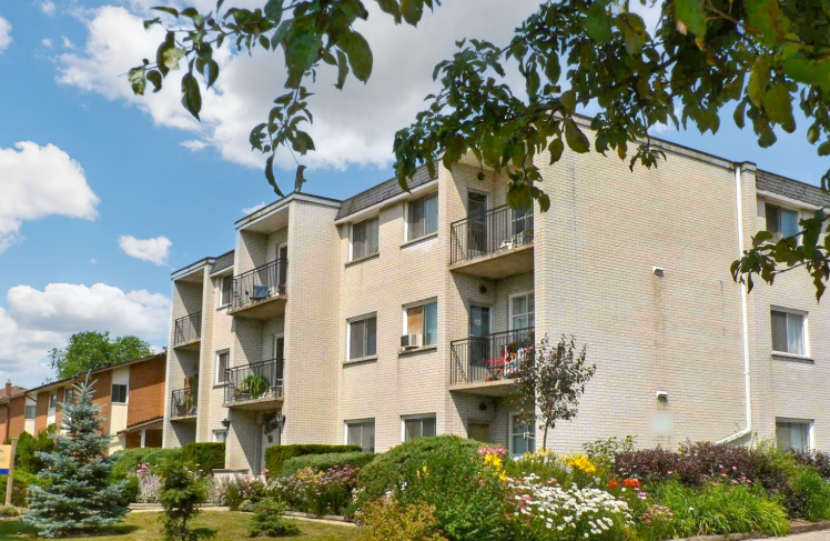 Apartment building exterior in Kitchener, Ontario